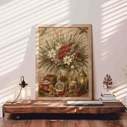 Vintage Christmas Floral Arrangement Jigsaw Puzzle