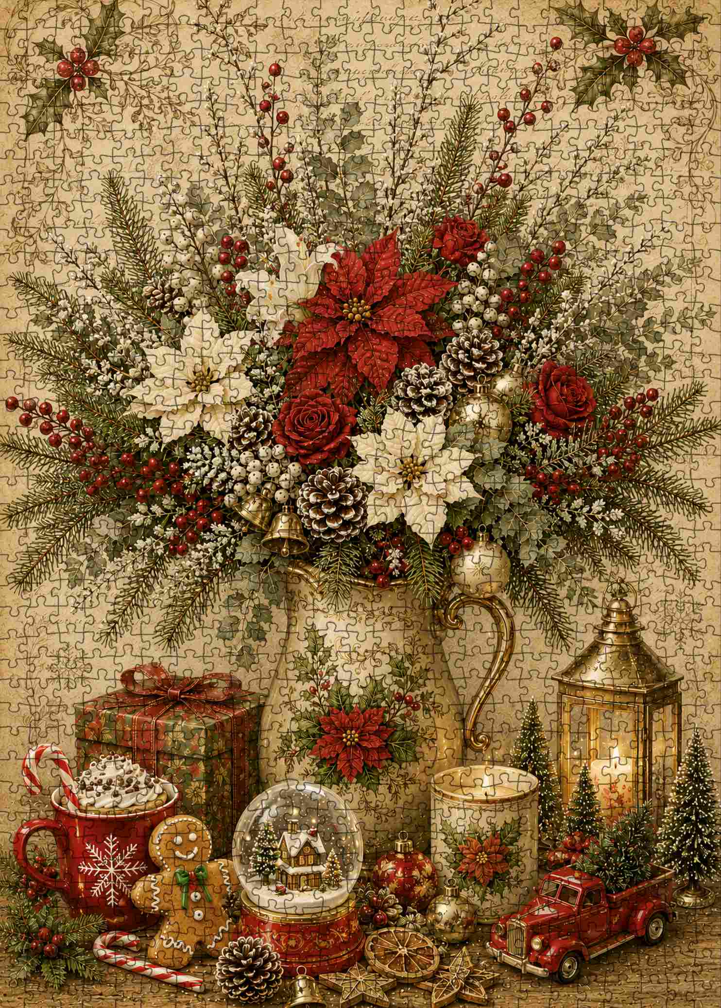 Vintage Christmas Floral Arrangement Jigsaw Puzzle