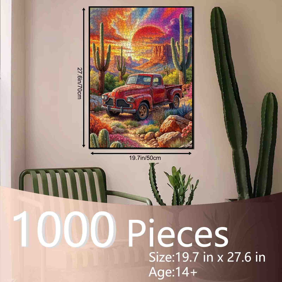 Vintage Red Truck Desert Sunset Jigsaw Puzzle