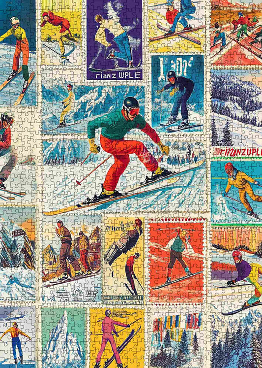 Vintage Ski Adventure Collage Jigsaw Puzzle