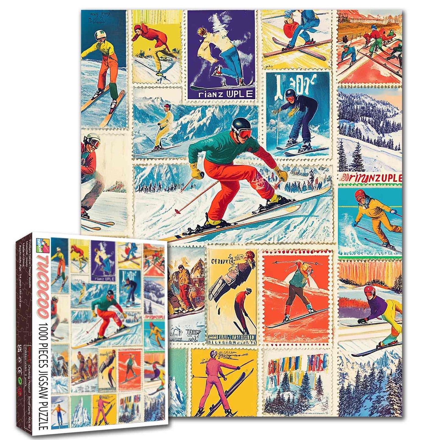 Vintage Ski Adventure Collage Jigsaw Puzzle