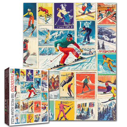Vintage Ski Adventure Collage Jigsaw Puzzle