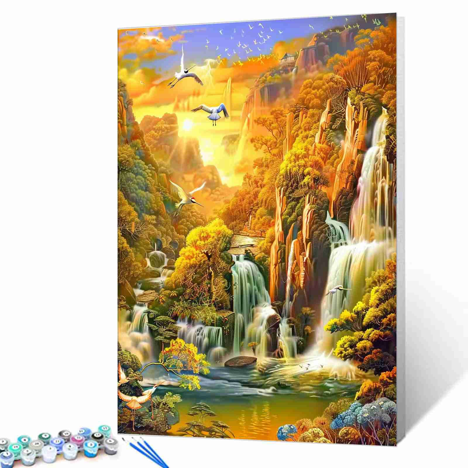 Golden Sunset Waterfall Paint by Numbers