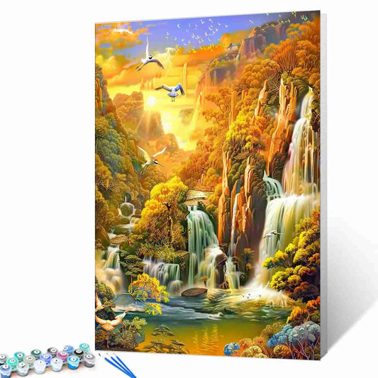 Golden Sunset Waterfall Paint by Numbers