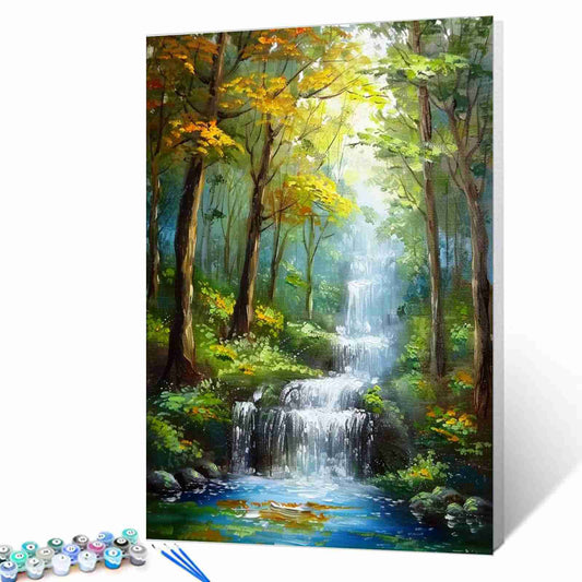 Tranquil Forest Waterfall Paint by Numbers