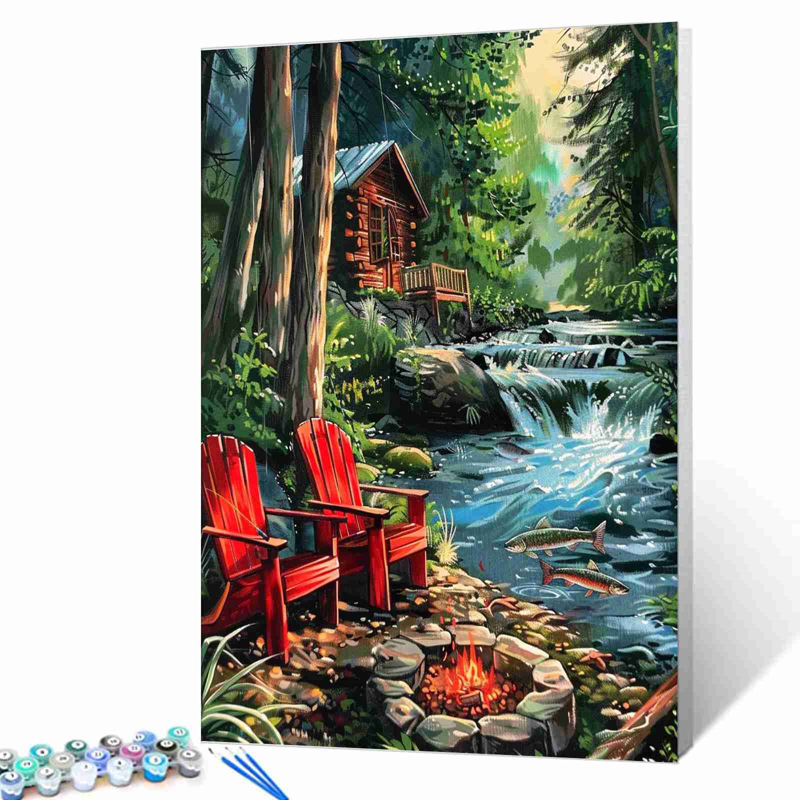 Forest Cabin Creekside Paint by Numbers