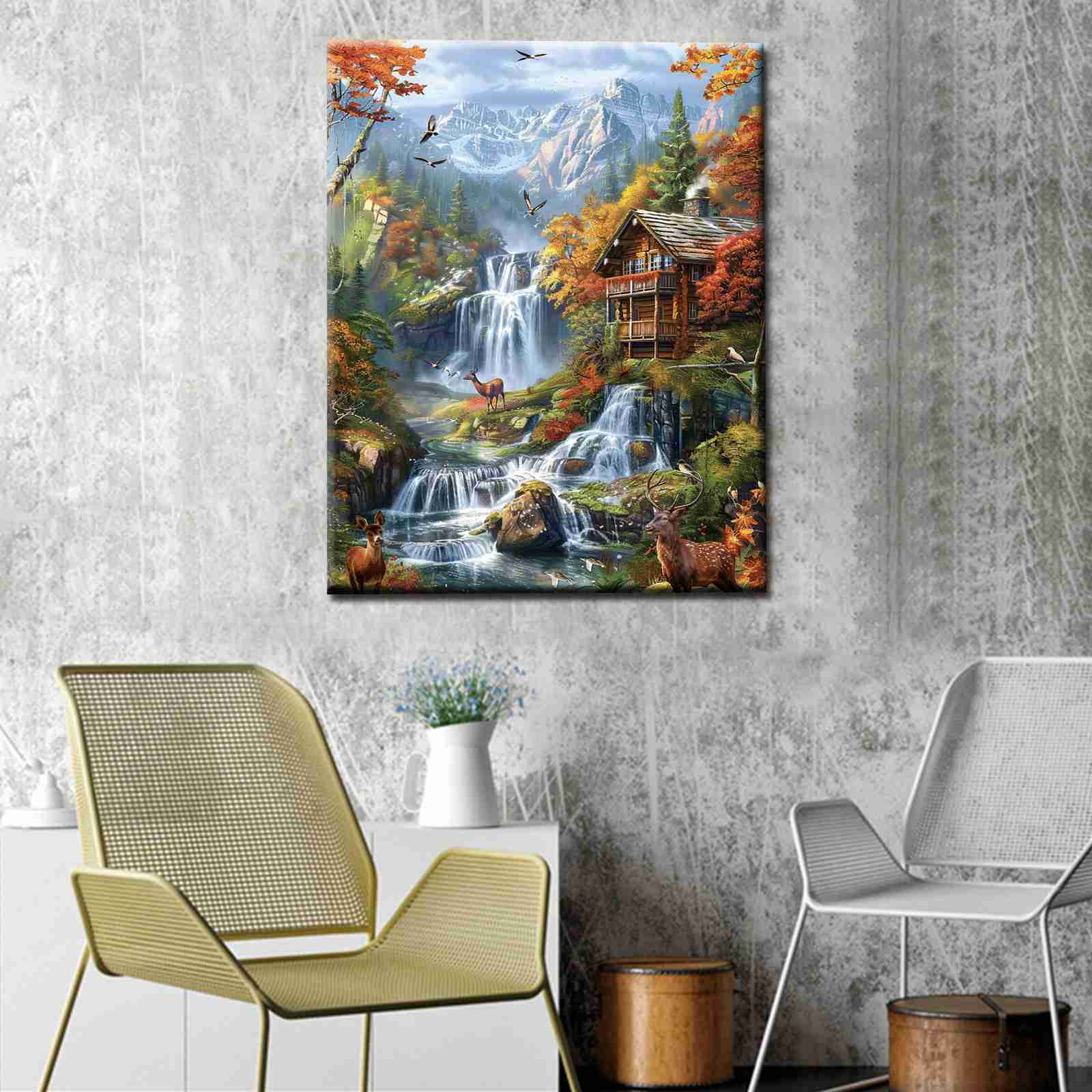 Forest Waterfall Retreat Paint by Numbers