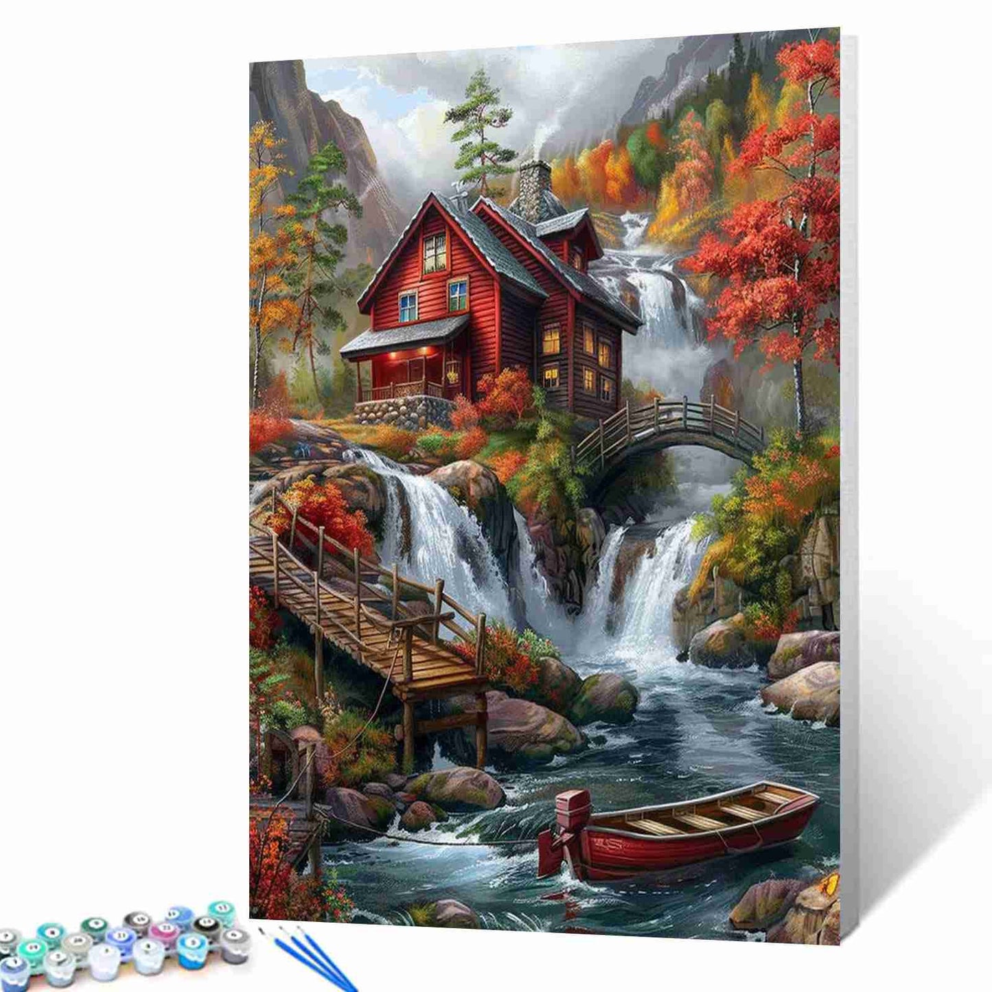 Autumn Lake Cabin Paint by Numbers