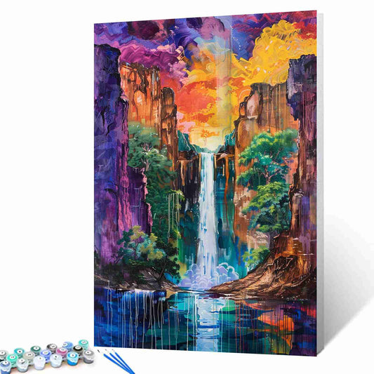 Vibrant Sunset Waterfall Paint by Numbers