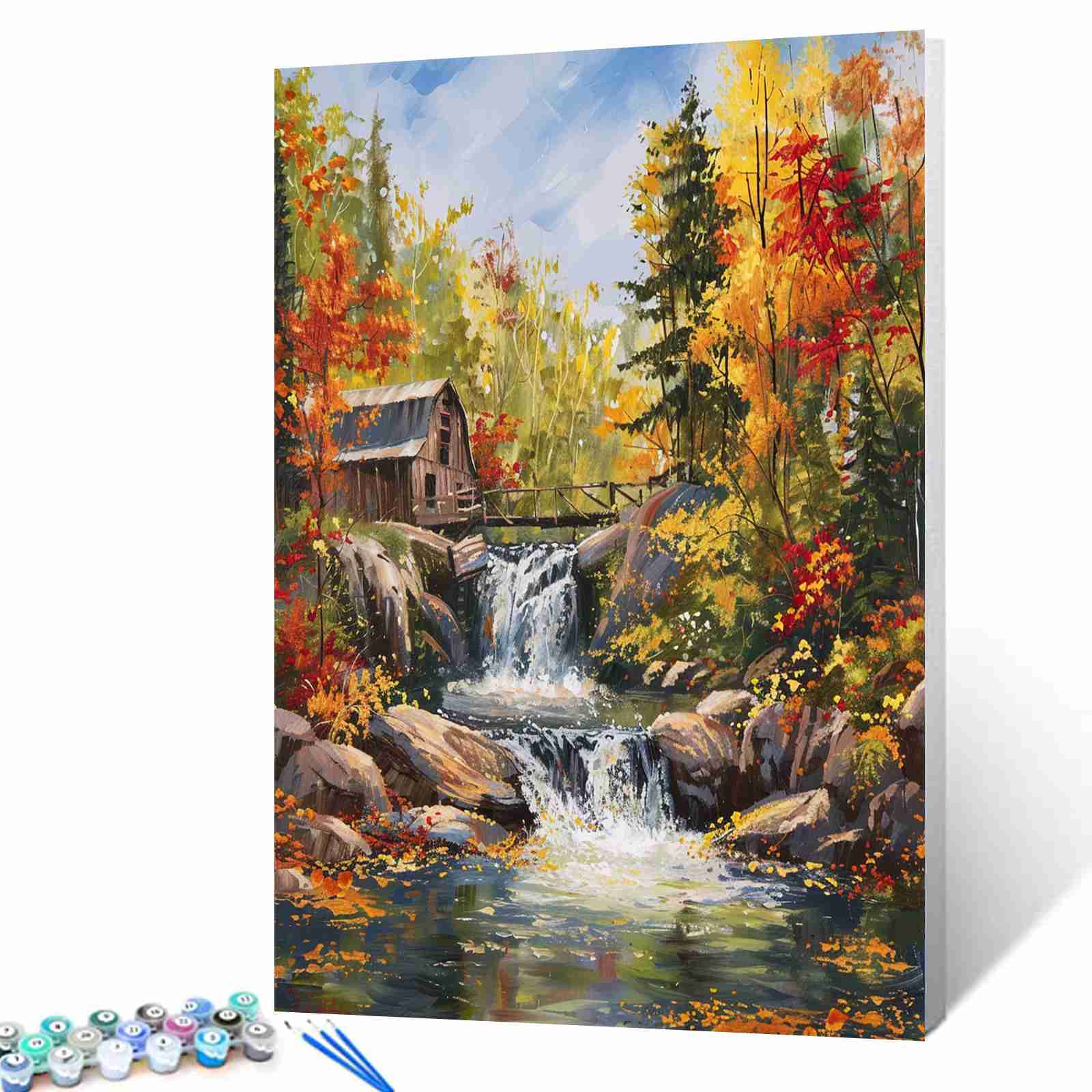 Autumn Waterfall Cottage Paint by Numbers