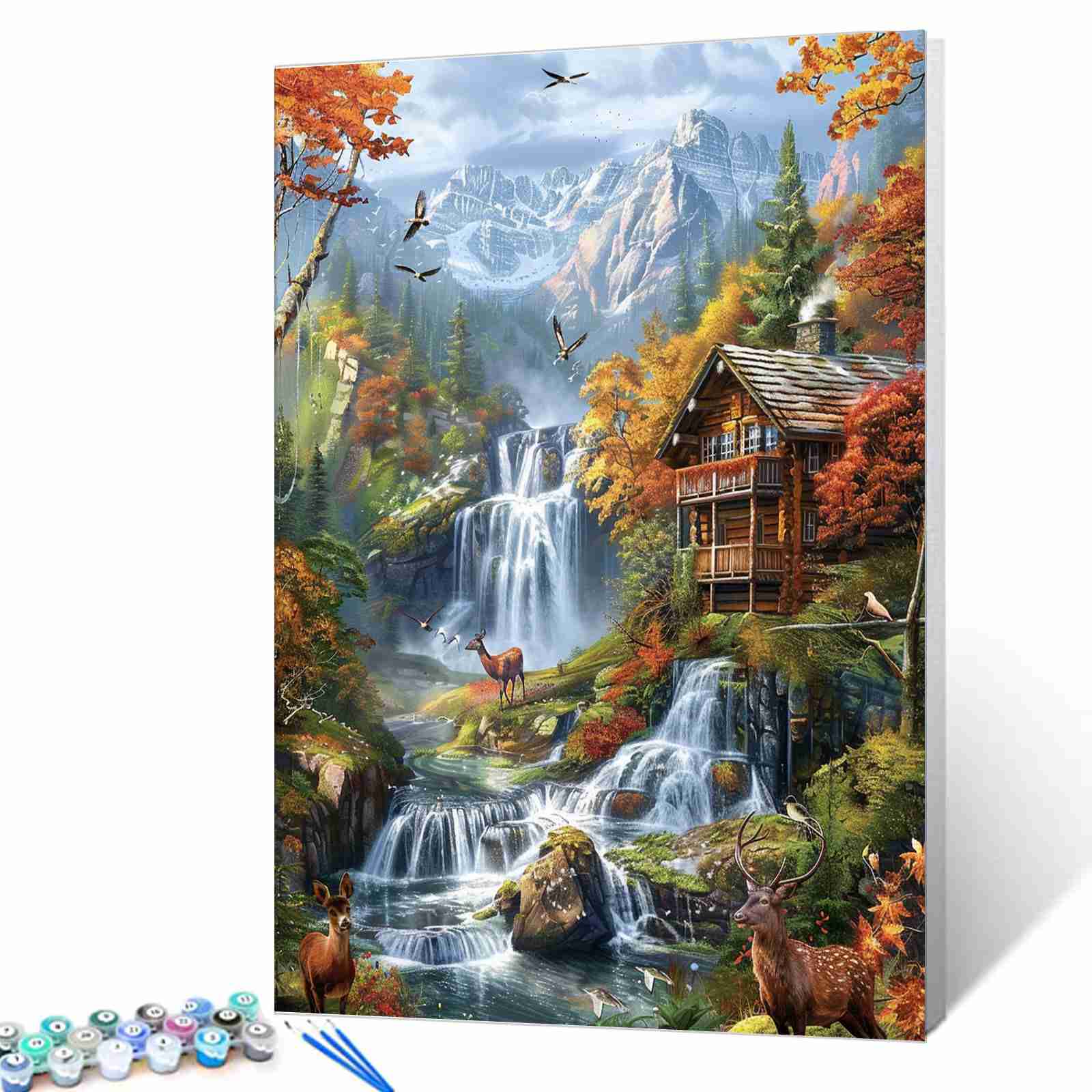 Forest Waterfall Retreat Paint by Numbers