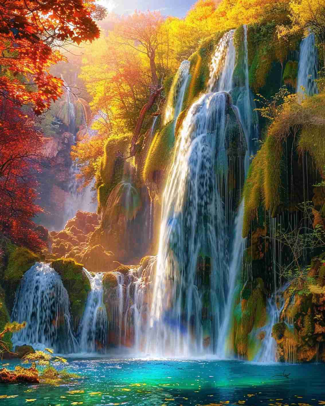 Enchanting Autumn Waterfall Paint by Numbers