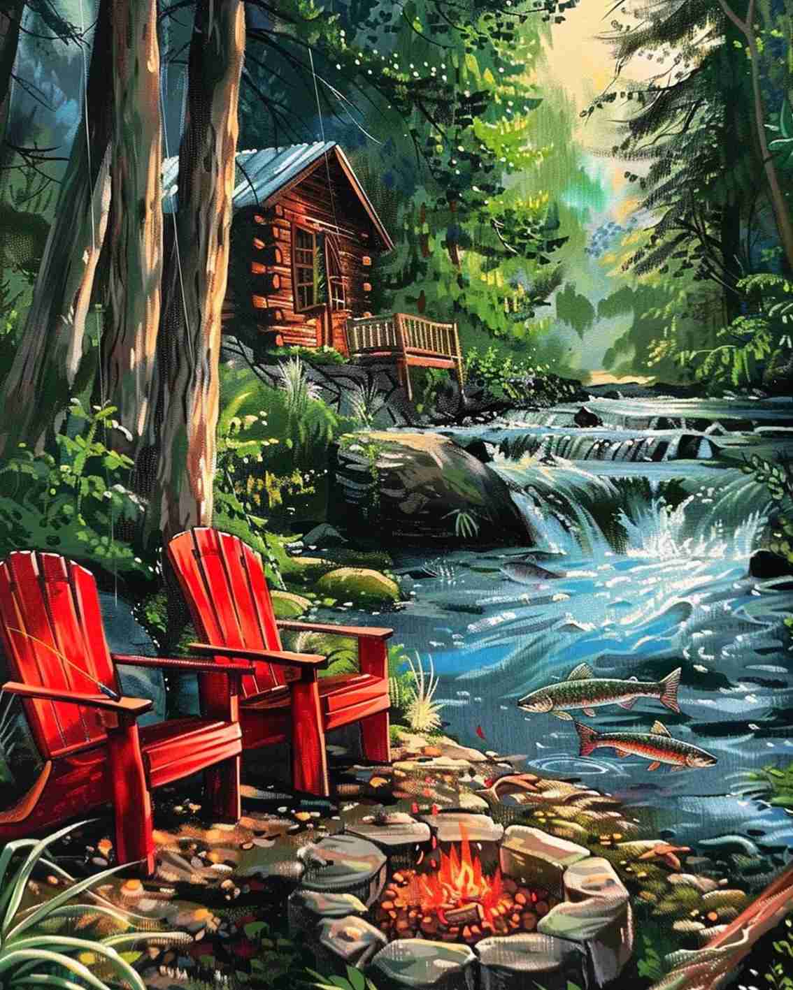 Forest Cabin Creekside Paint by Numbers