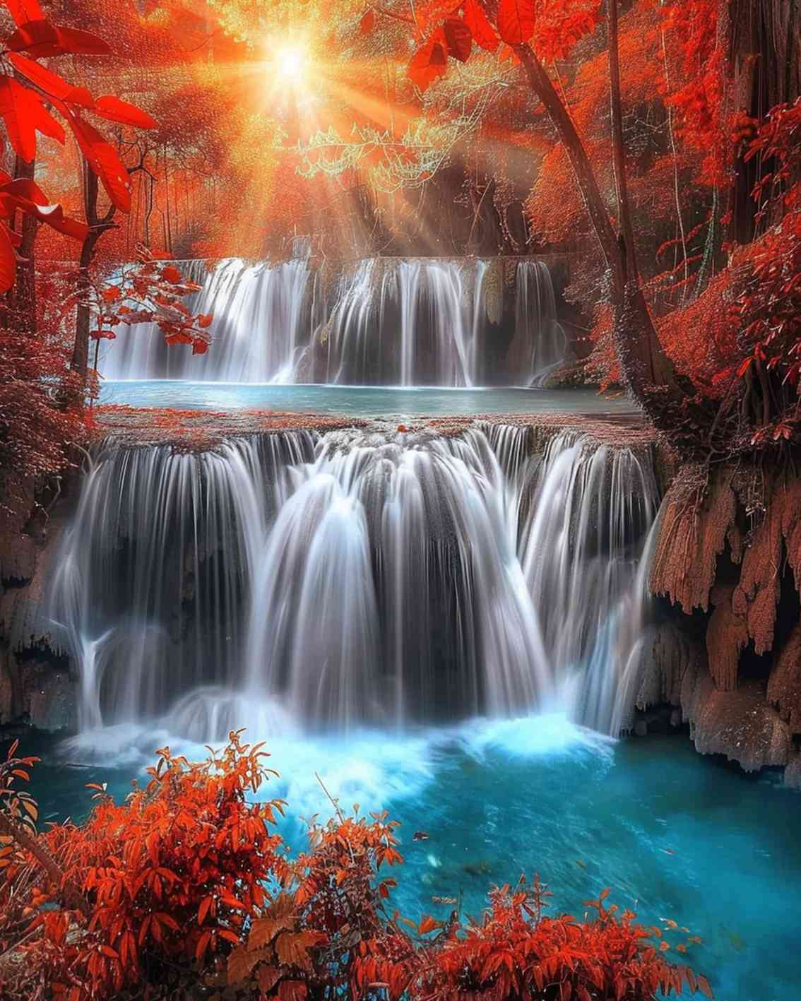 Autumn Sunset Waterfall Paint by Numbers