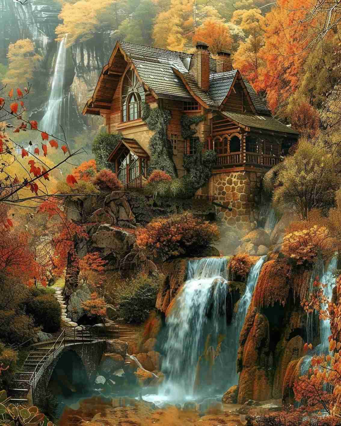 Autumn Mountain Retreat Paint by Numbers