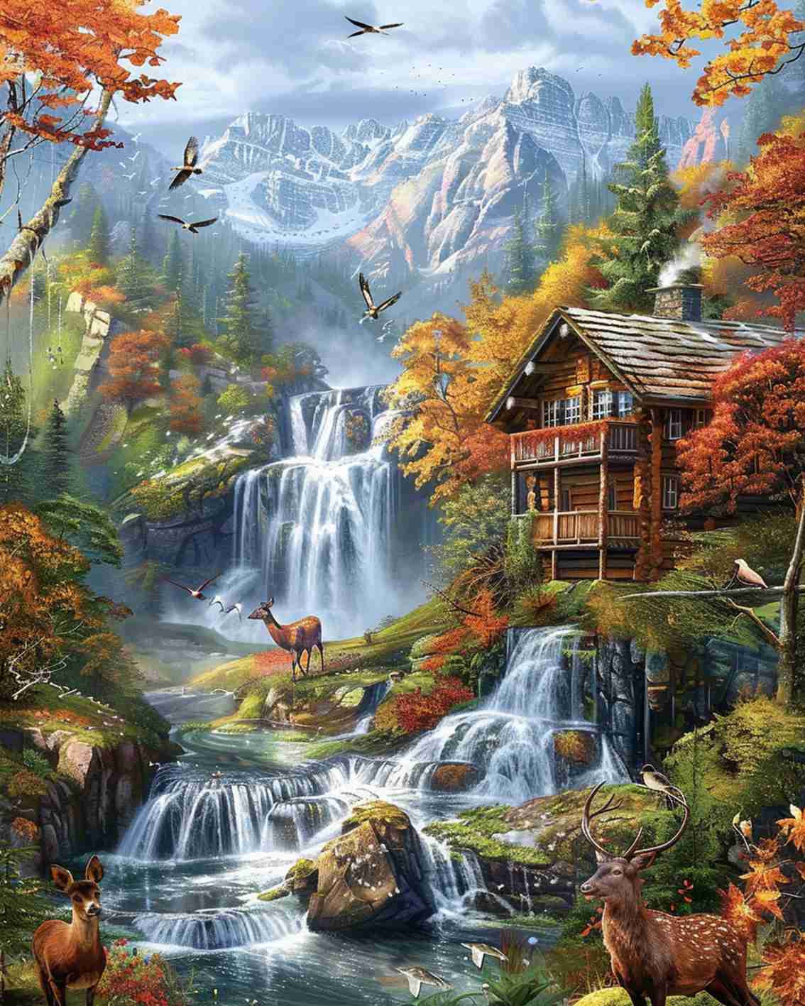 Forest Waterfall Retreat Paint by Numbers