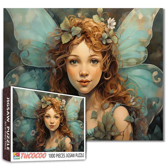 Whimsical Fairy with Soft Green Wings Jigsaw Puzzle