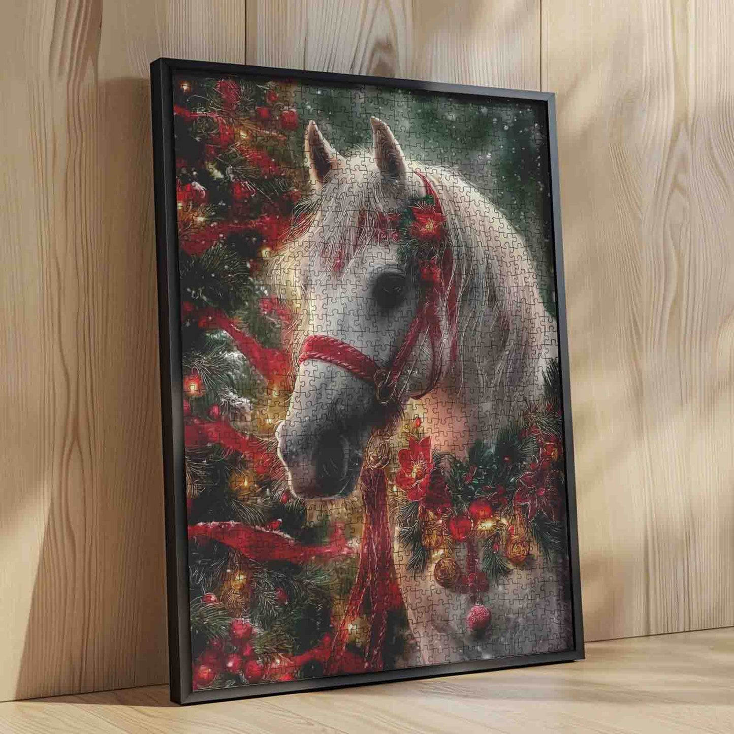 White Horse Christmas Garland Jigsaw Puzzle