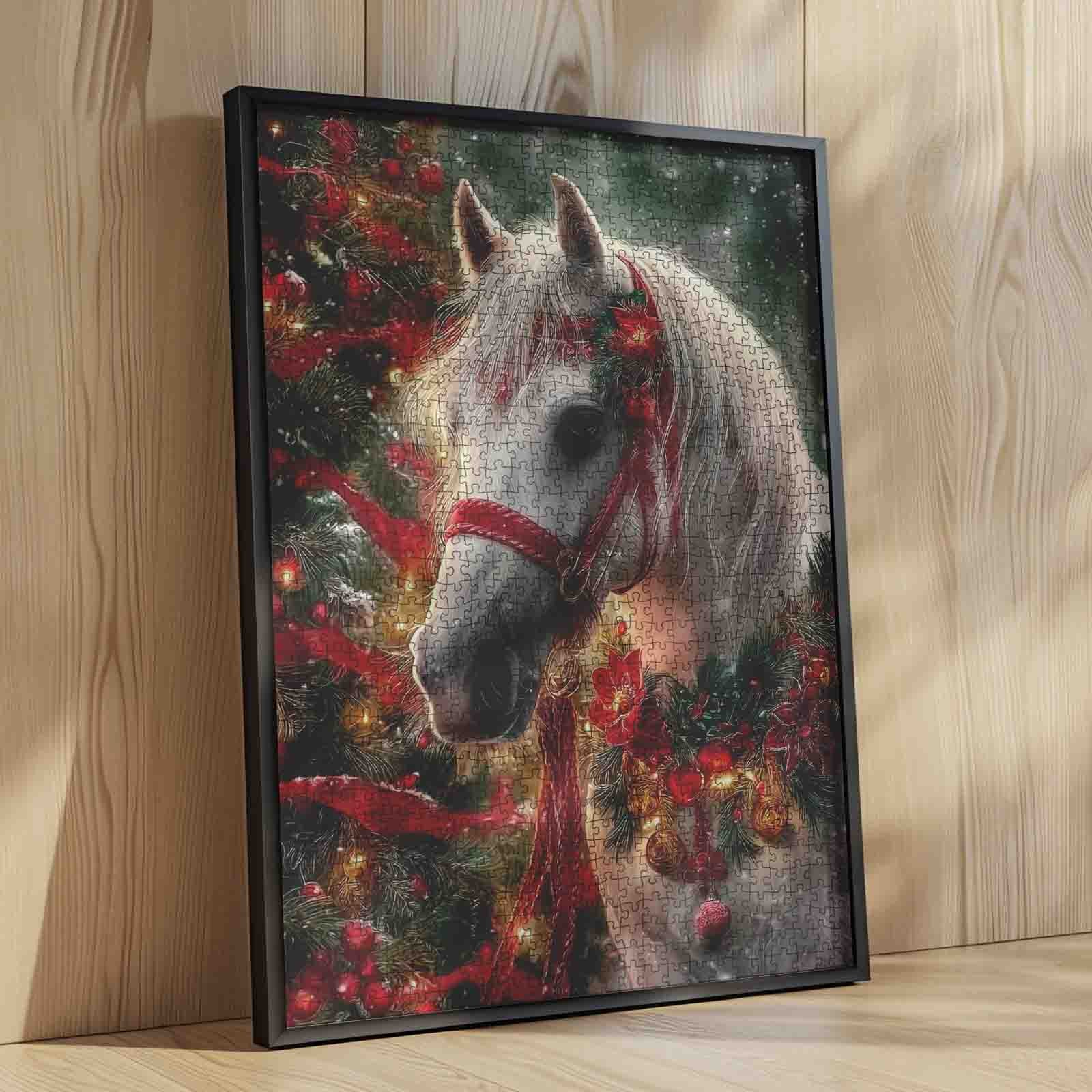 White Horse Christmas Garland Jigsaw Puzzle