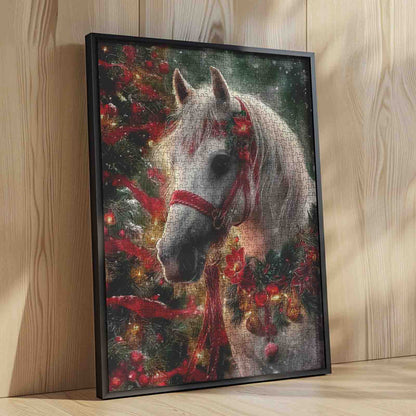 White Horse Christmas Garland Jigsaw Puzzle