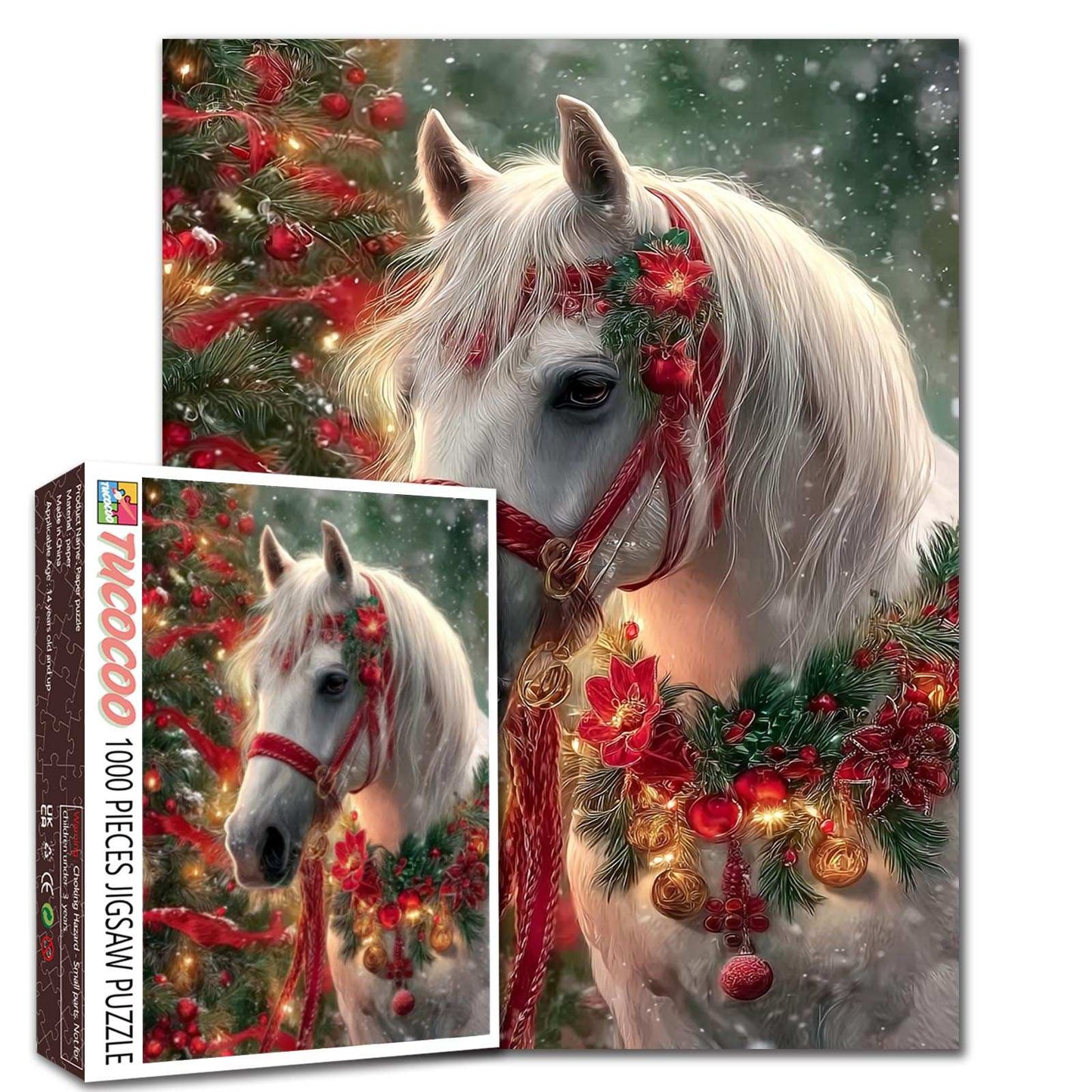 White Horse Christmas Garland Jigsaw Puzzle