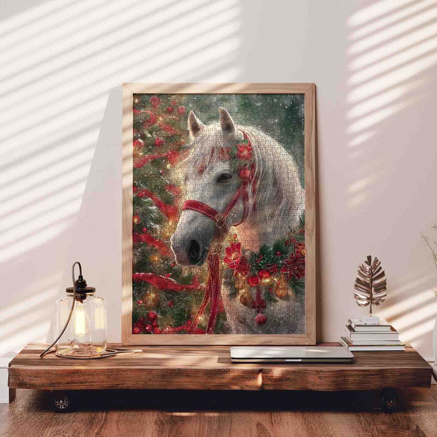 White Horse Christmas Garland Jigsaw Puzzle