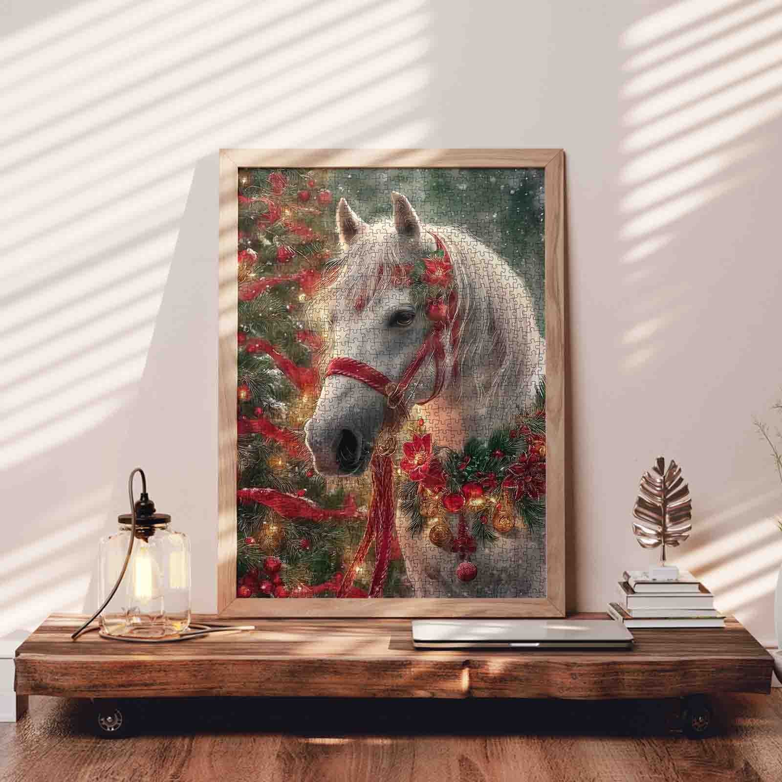 White Horse Christmas Garland Jigsaw Puzzle