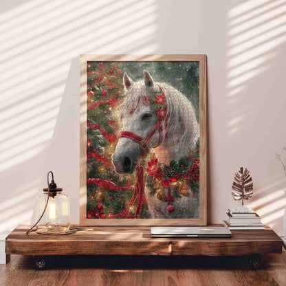 White Horse Christmas Garland Jigsaw Puzzle