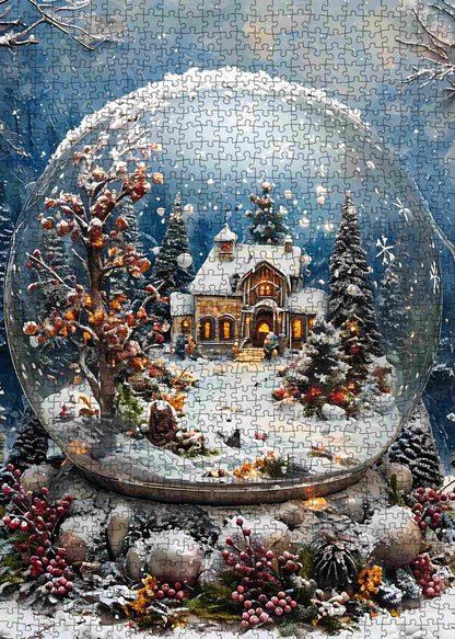 Winter Cottage Snow Globe Jigsaw Puzzle
