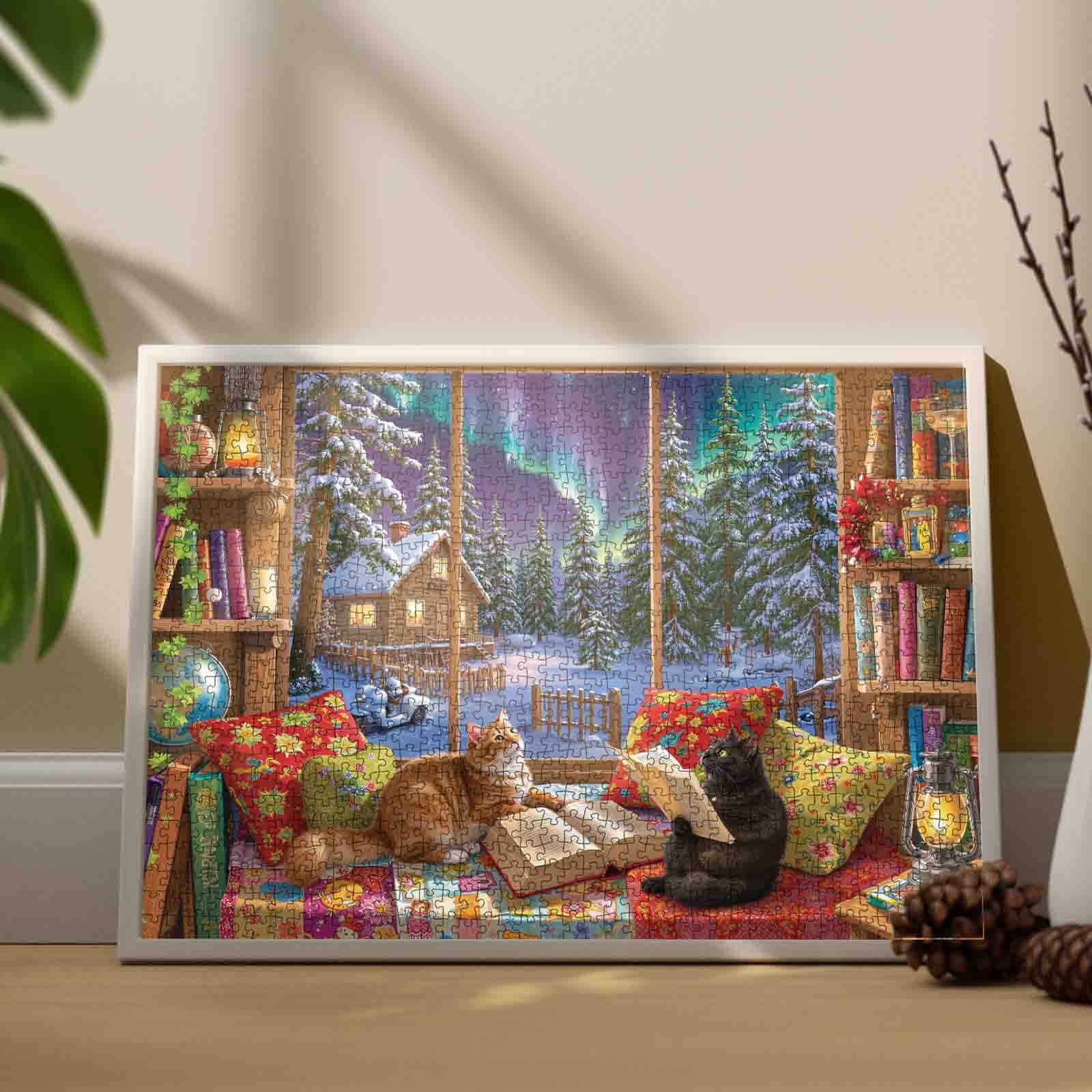Winter Reading Cats Jigsaw Puzzle