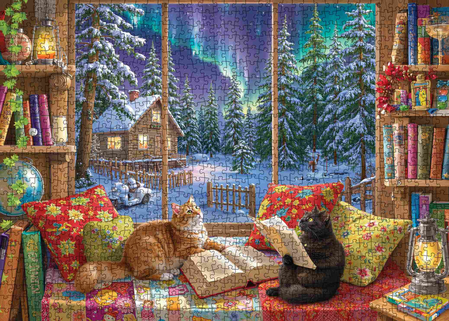 Winter Reading Cats Jigsaw Puzzle