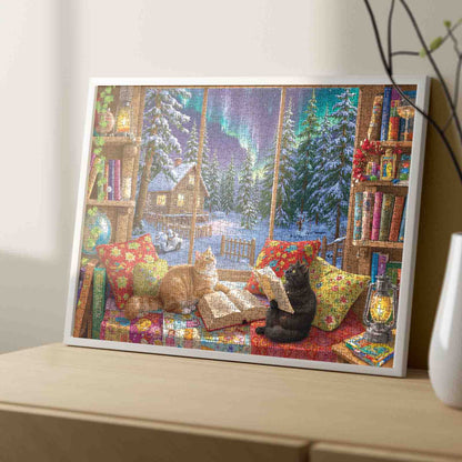 Winter Reading Cats Jigsaw Puzzle