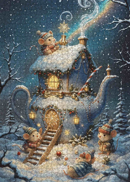 Winter Teapot Mouse House Jigsaw Puzzle