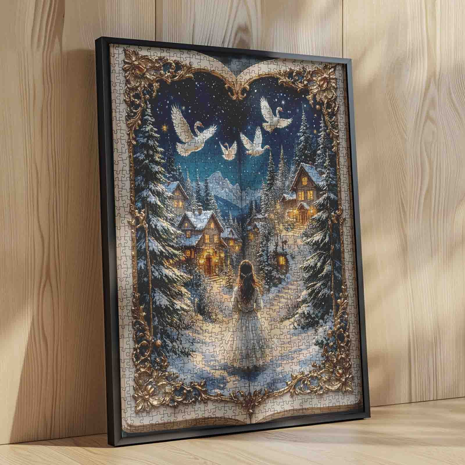 Winter Village Swan Night Storybook Jigsaw Puzzle