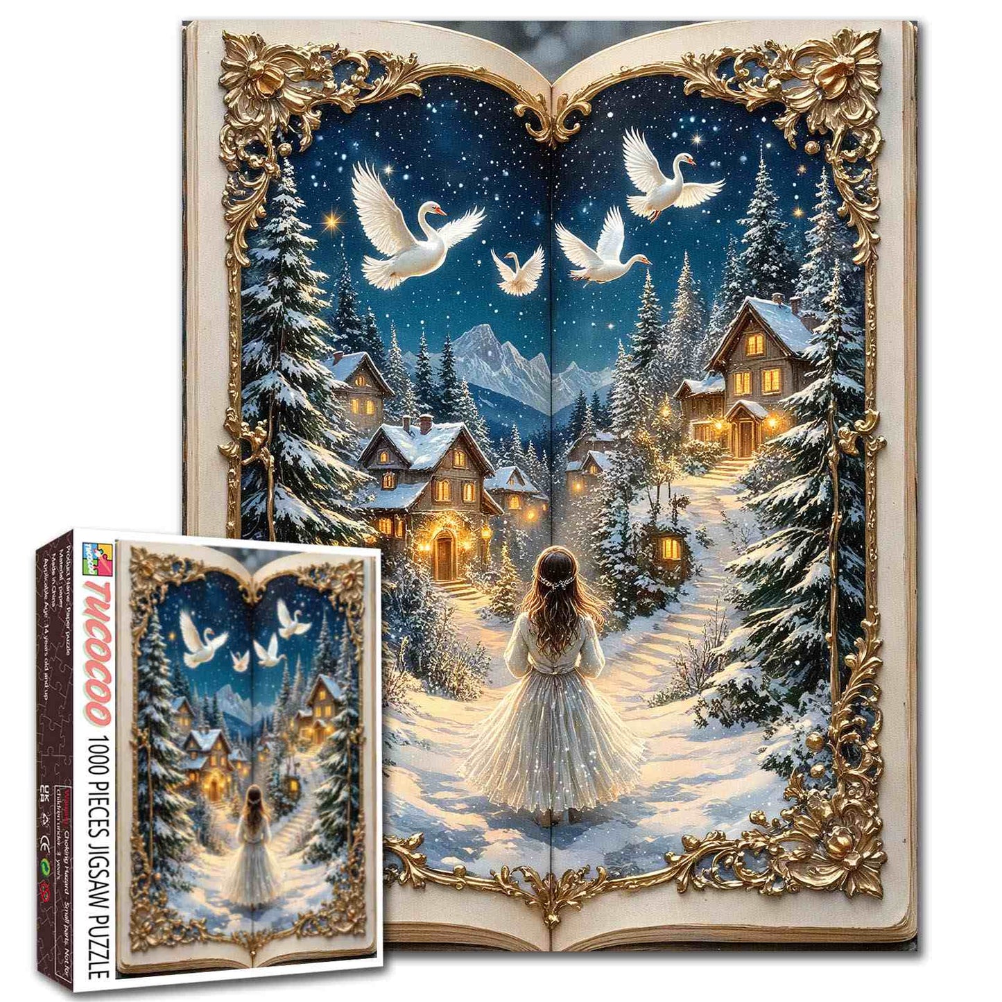 Winter Village Swan Night Storybook Jigsaw Puzzle