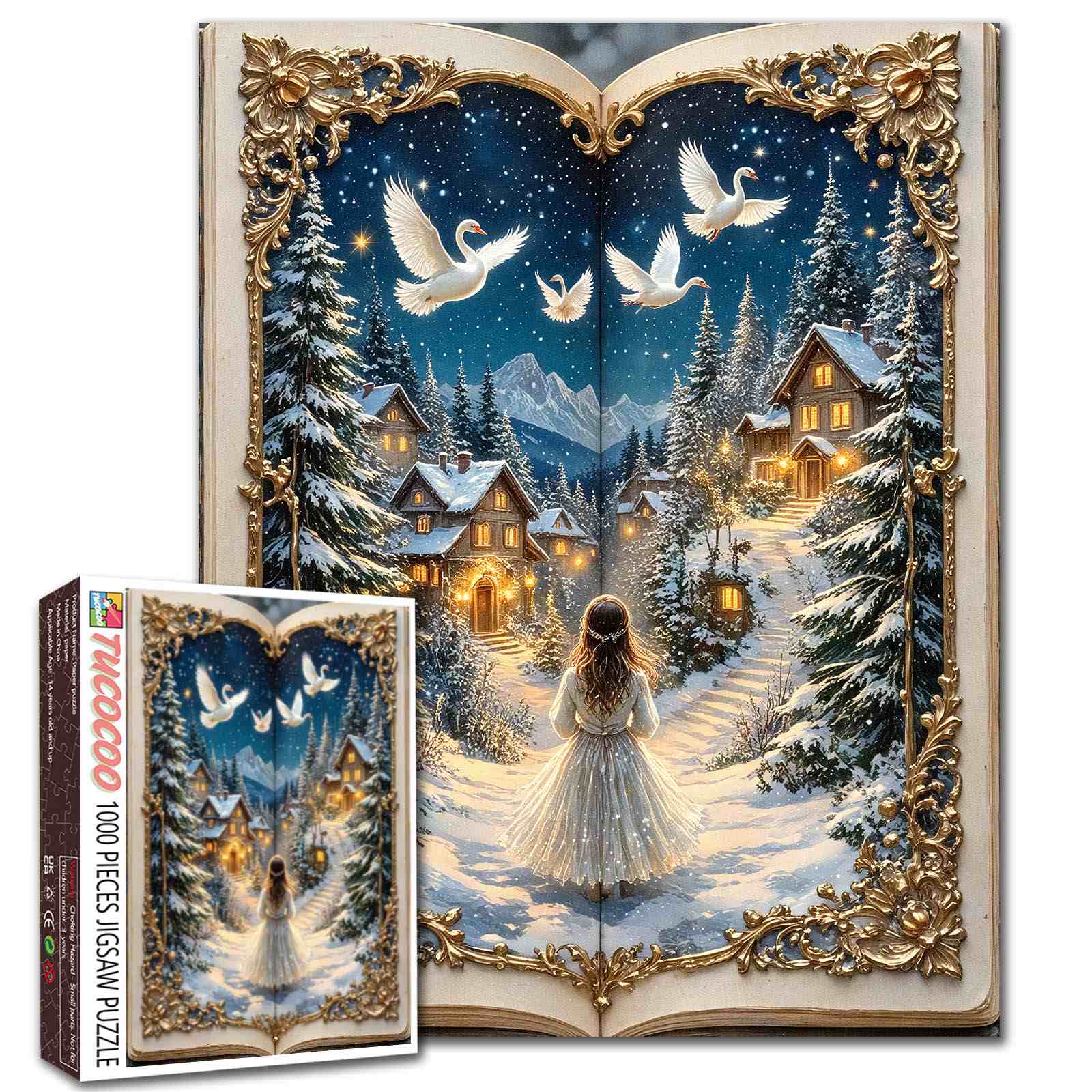 Winter Village Swan Night Storybook Jigsaw Puzzle