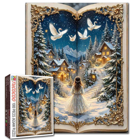 Winter Village Swan Night Storybook Jigsaw Puzzle