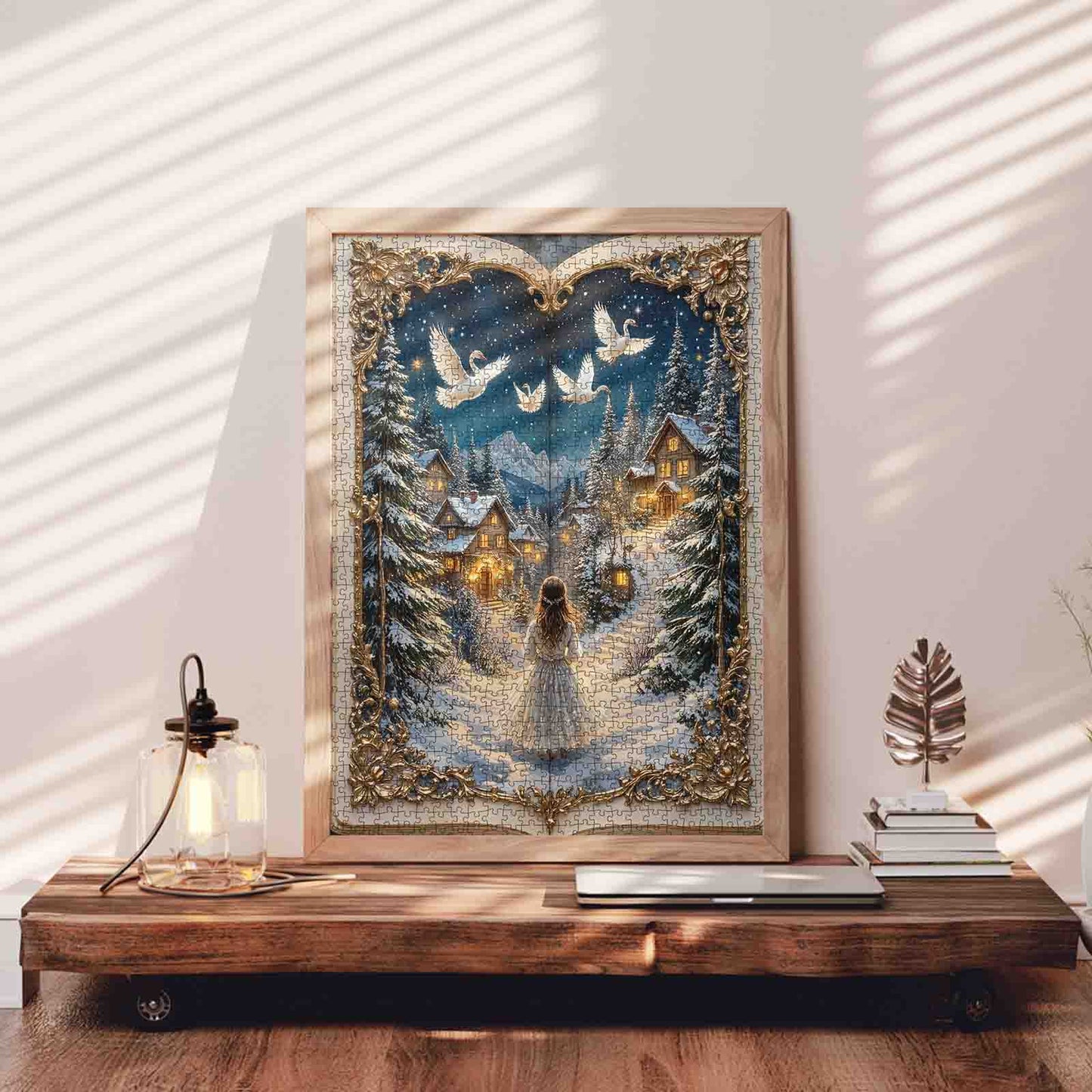 Winter Village Swan Night Storybook Jigsaw Puzzle