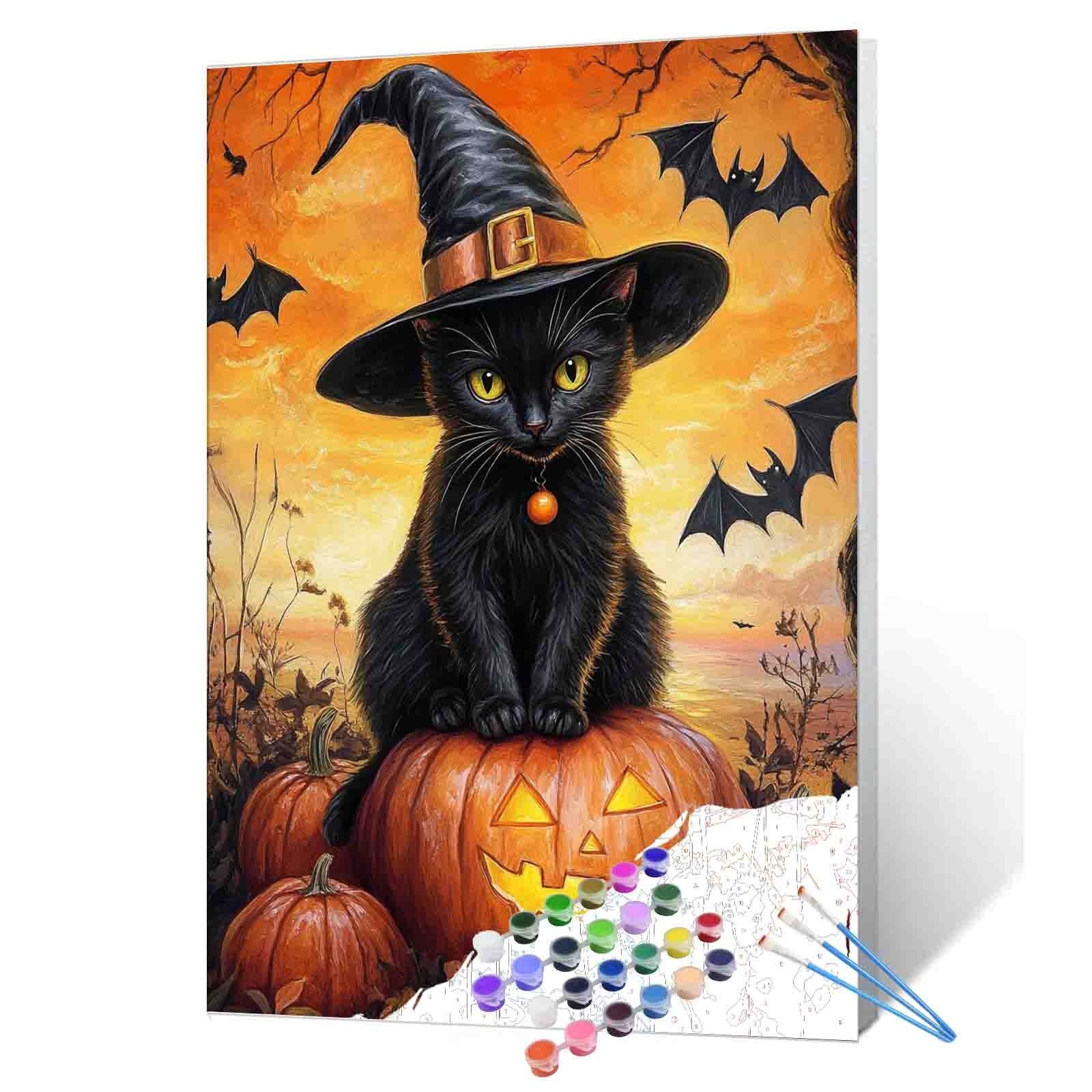 Witch Cat Pumpkin Magic Paint by Numbers