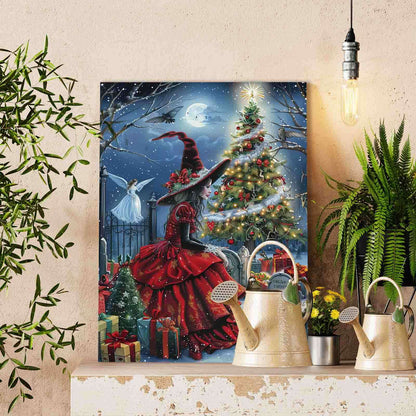 Witch and Christmas Tree Night Scene Paint by Numbers