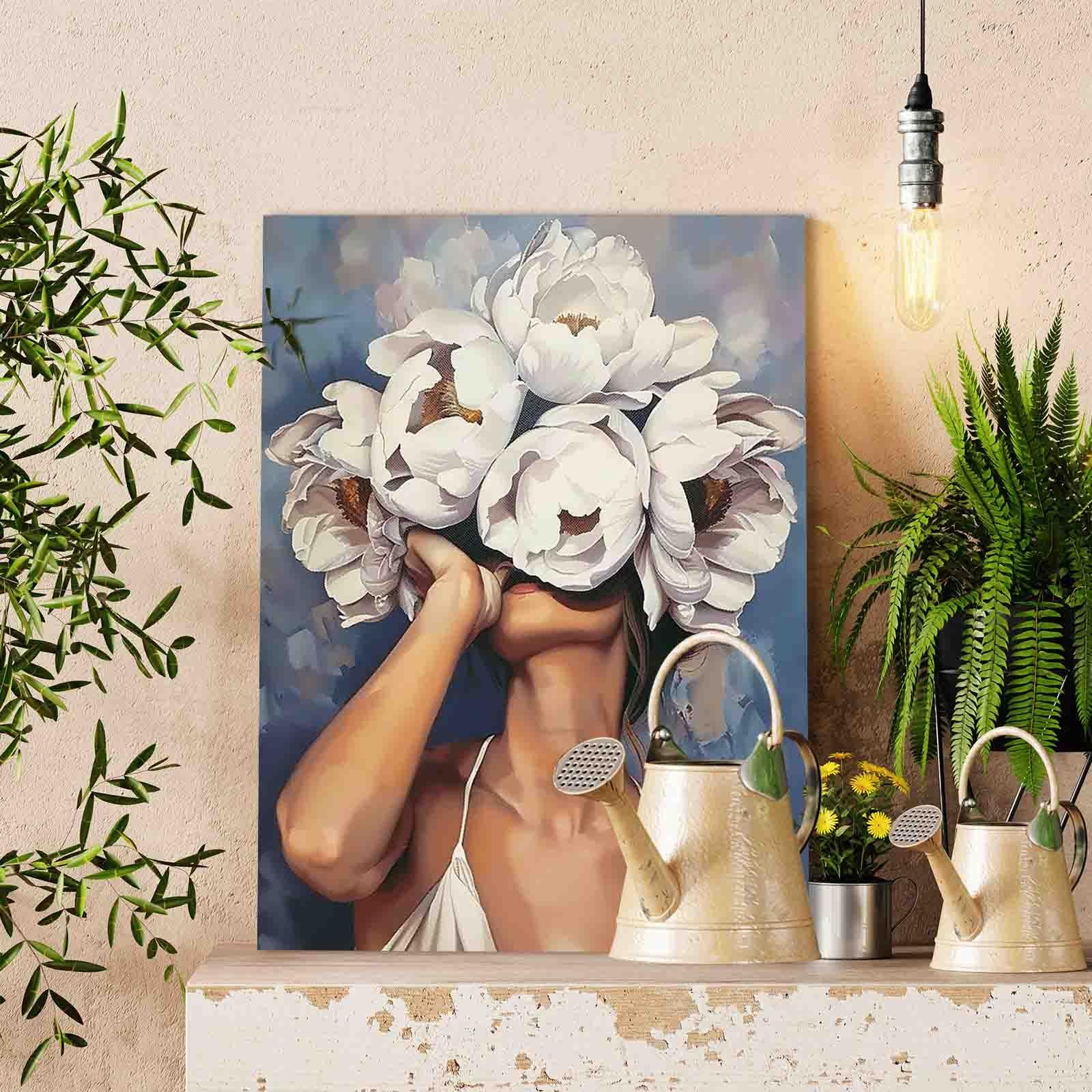 Woman Head with White Flowers Paint by Numbers