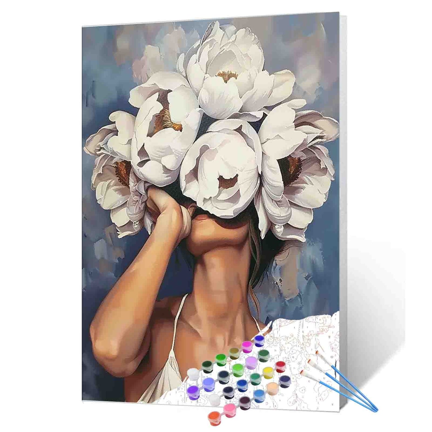 Woman Head with White Flowers Paint by Numbers