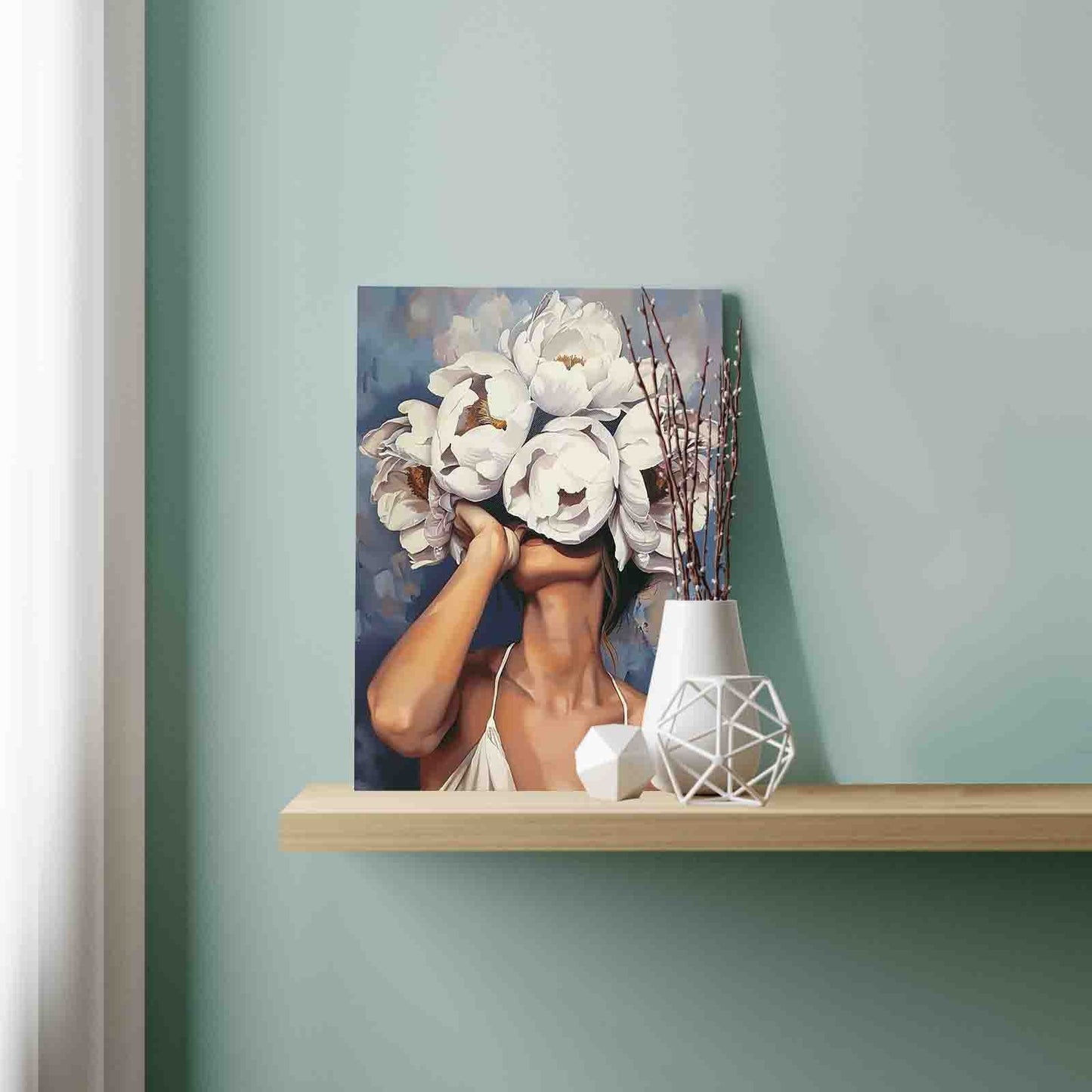 Woman Head with White Flowers Paint by Numbers