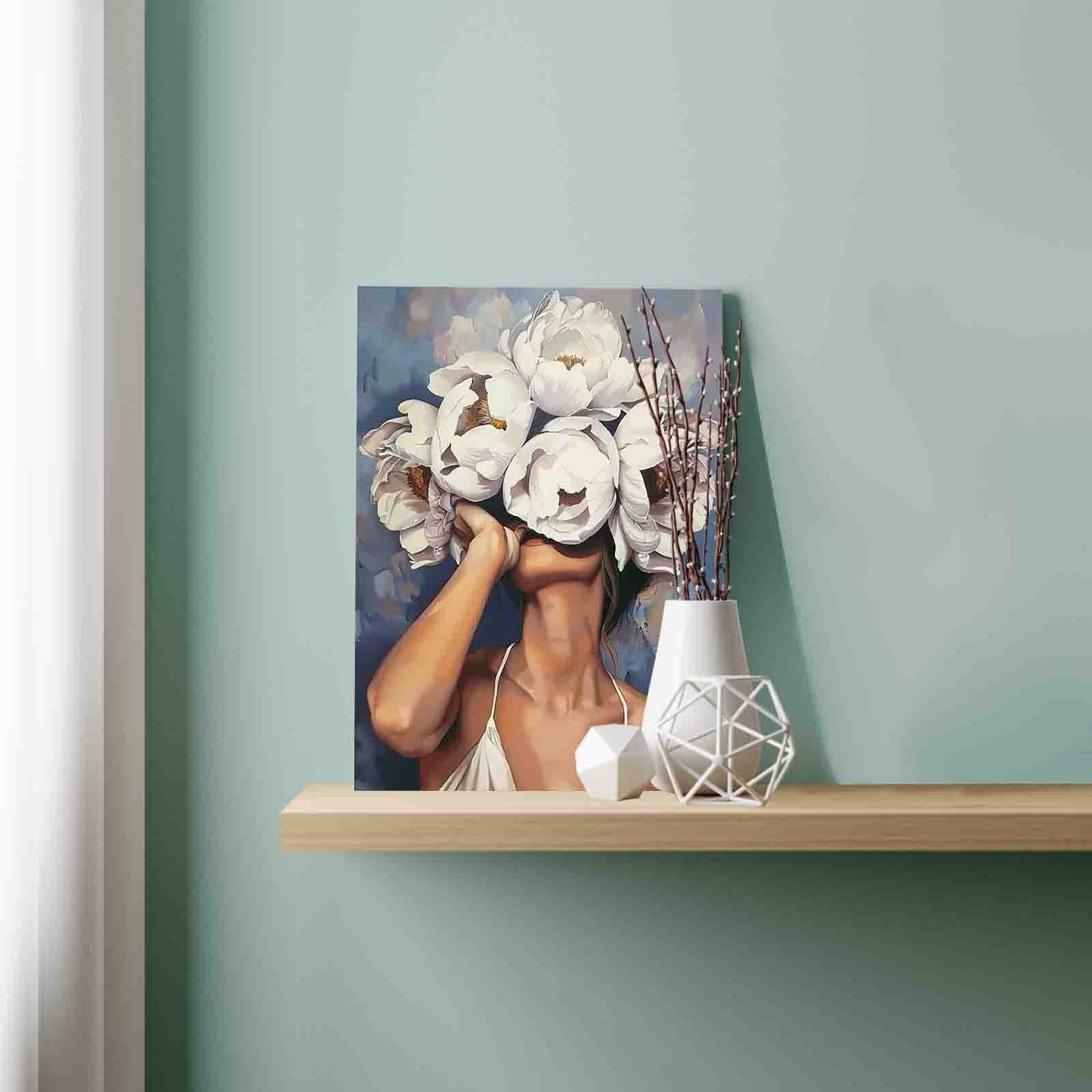 Woman Head with White Flowers Paint by Numbers