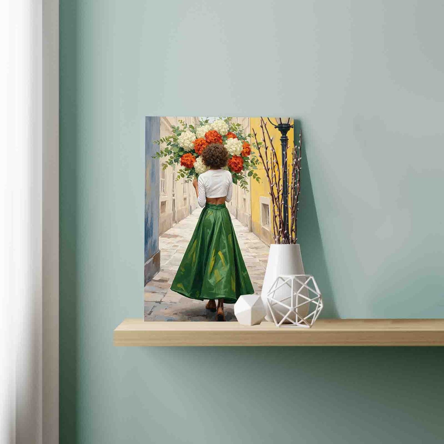 Woman with Green Skirt and Bouquet Paint by Numbers