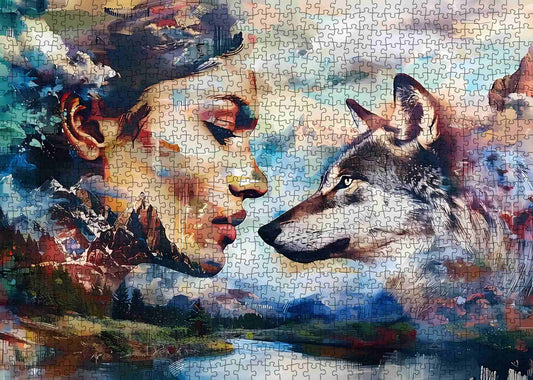 Woman and Wolf Jigsaw Puzzle