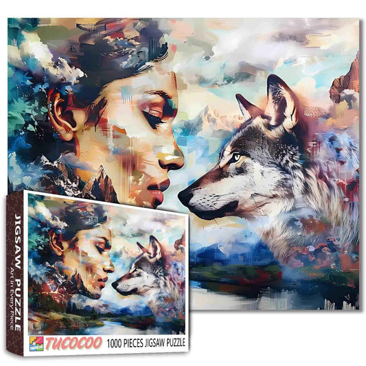 Woman and Wolf Jigsaw Puzzle