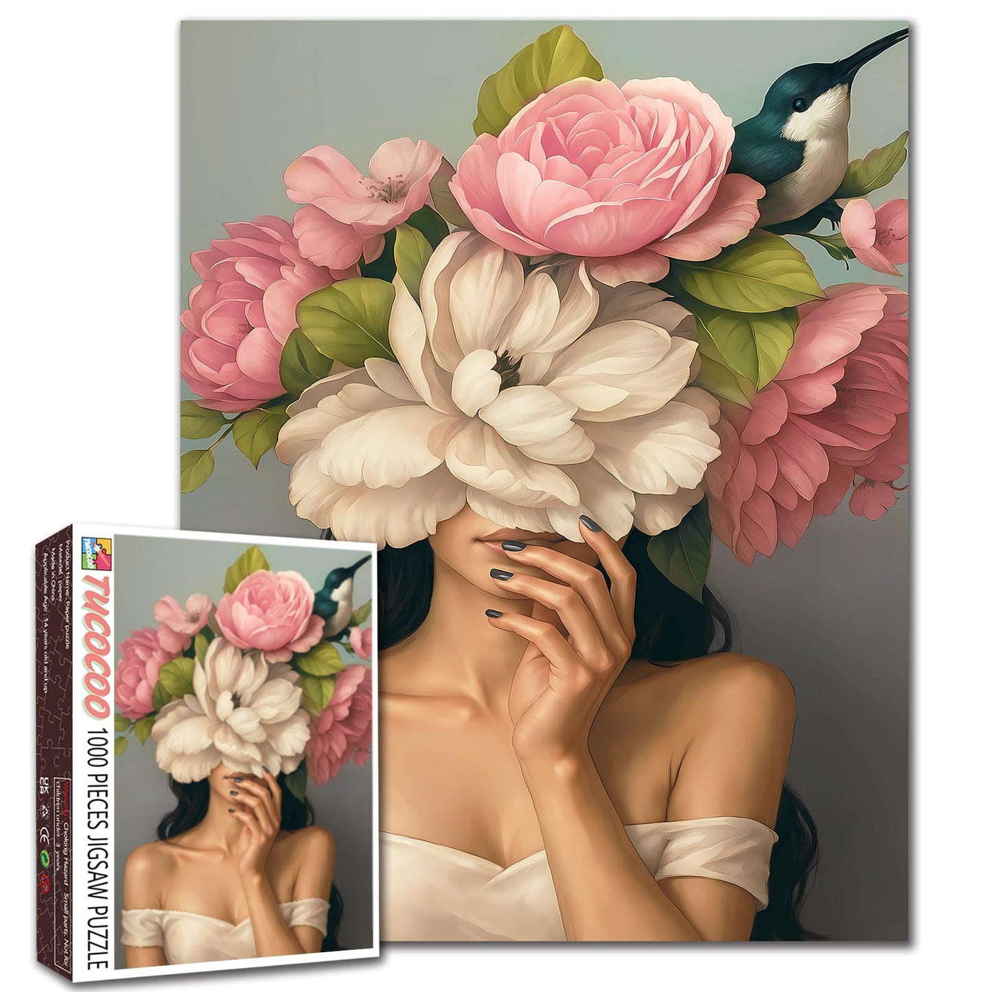Woman with Magnolia Flowers Jigsaw Puzzle