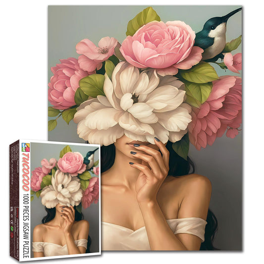 Woman with Magnolia Flowers Jigsaw Puzzle