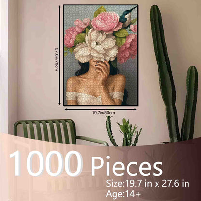 Woman with Magnolia Flowers Jigsaw Puzzle